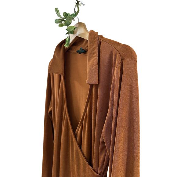 WILD FABLE Camel Long Sleeve Faux Wrap Belted Dress Draped Longline SIZE LARGE - Picture 7 of 7
